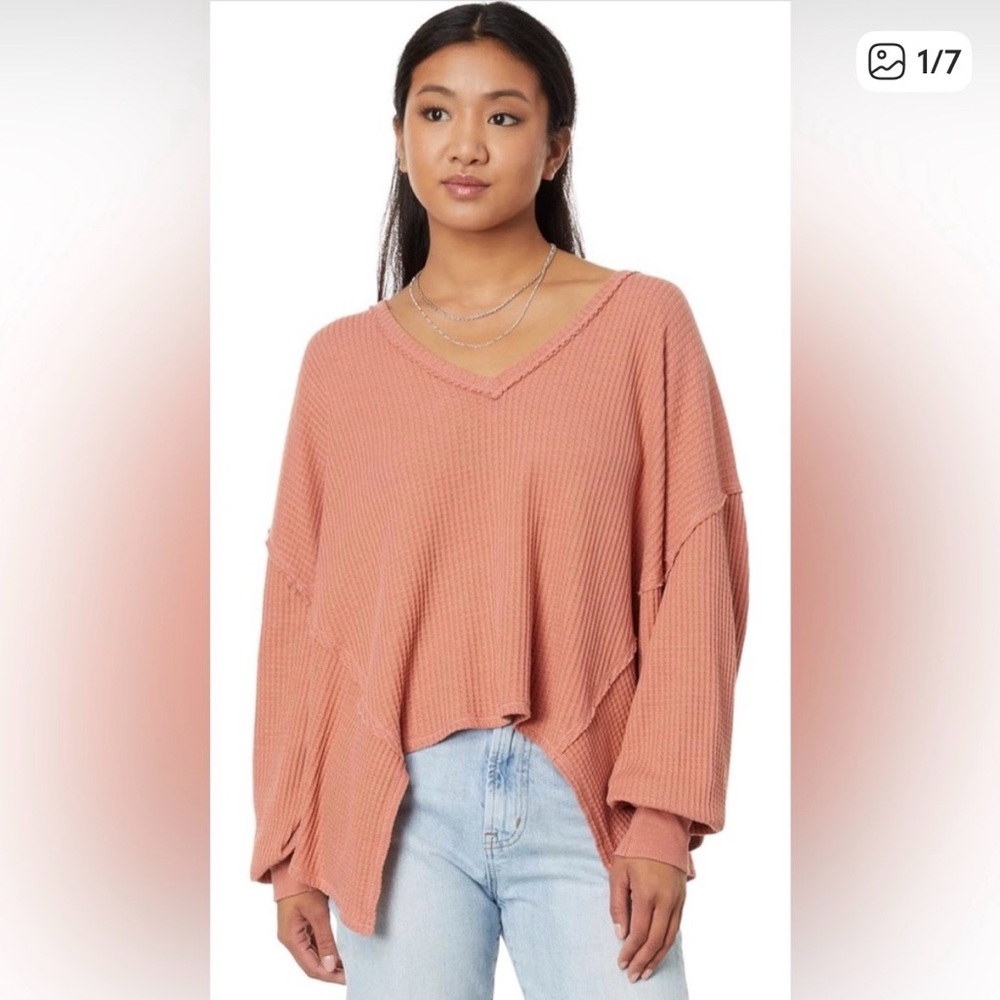 We The Free Terracotta Coraline waffle knit v-neck